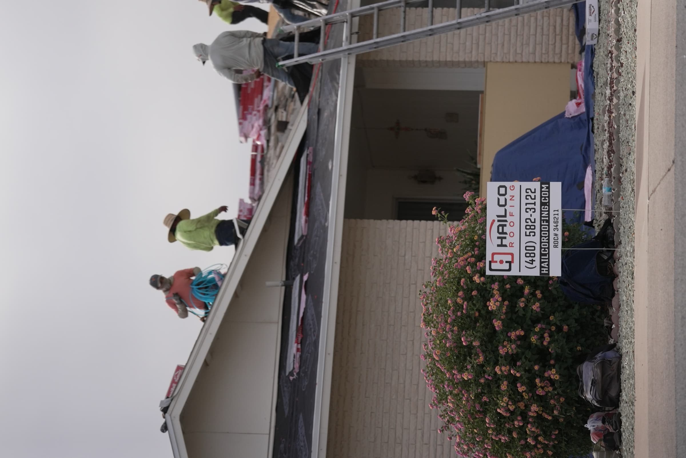 HailCo Roofing active job site on an Ahwatukee, Phoenix, AZ residential tile roof